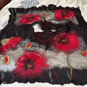 Floral Black and Red poppies handmade masterpiece top exquisite one of a kind